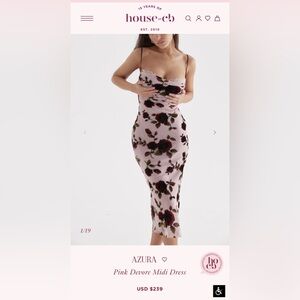 House of CB AZURA
Pink Devore Midi Dress Bodycon Dress size S plus cup NWOT